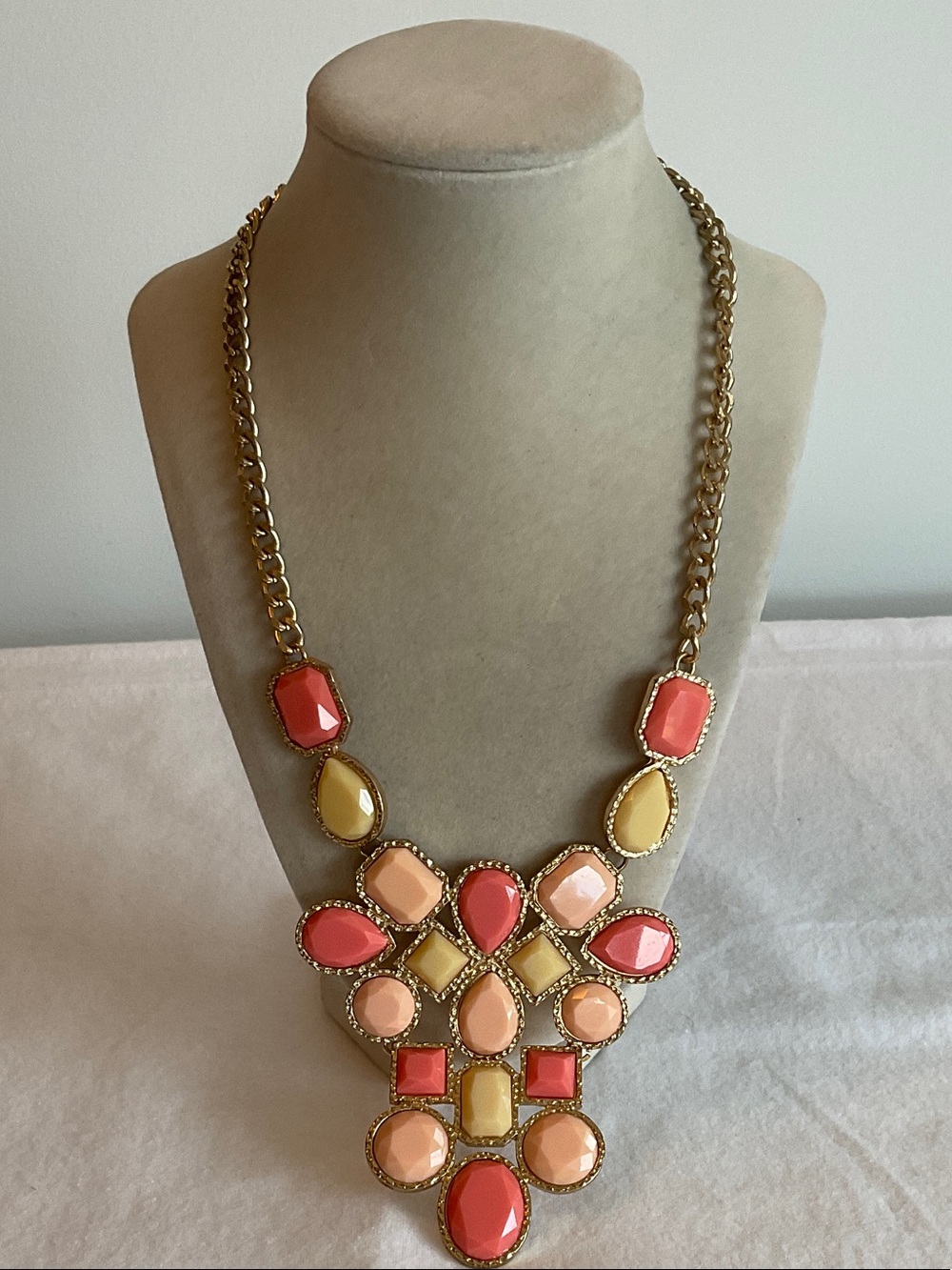 Mika Statement Bib Necklace in Coral, Peach & Yellow